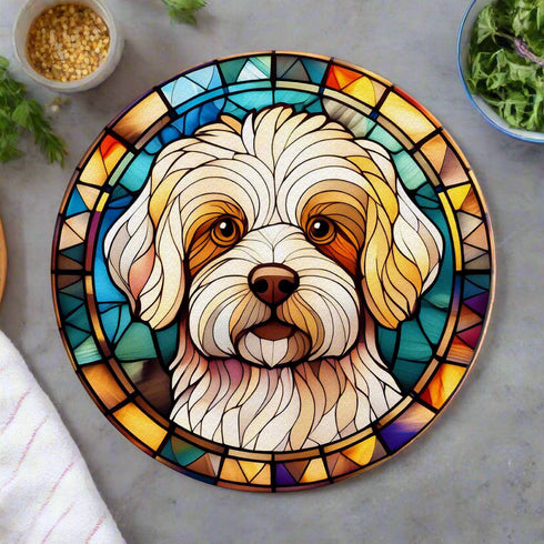 Bichon Frise Circular Glass Suncatcher Worktop Saver